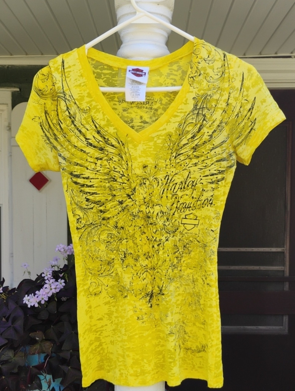 Harley-Davidson Yellow V-Neck Wing-Print Tee